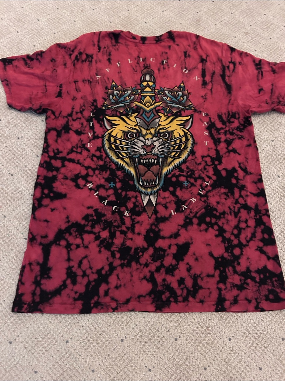 Affliction Black Label Tie-Dye Tiger Graphic Tee - Red & Black - L